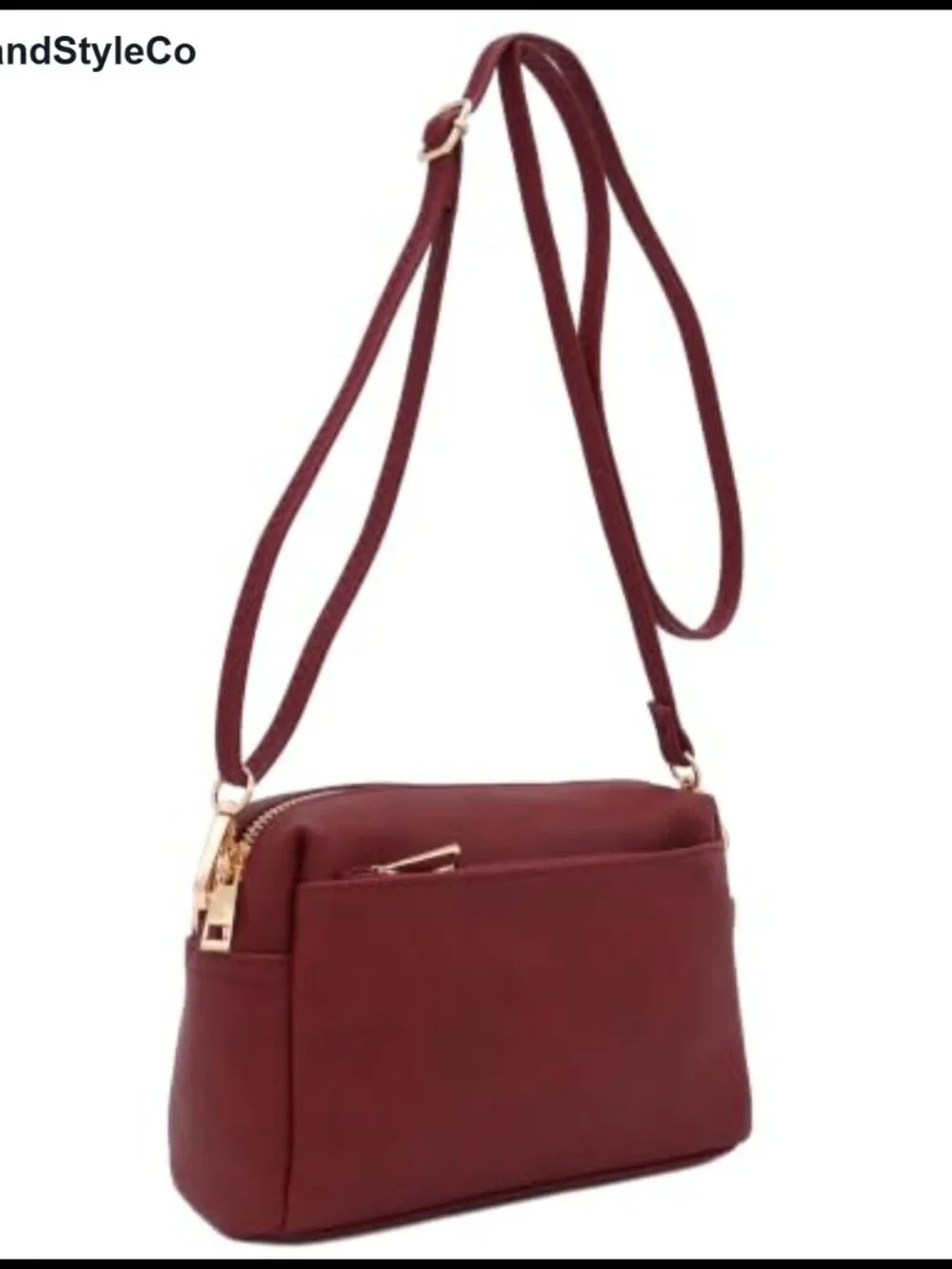 Triple Zip Small Crossbody Bag Faux Leather Adjustable Strap